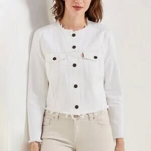 Levi's White Altered Zip Trucker White Jean Jacket - Size S